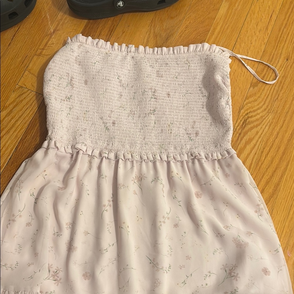Floral Strapless Dress in Light Pink